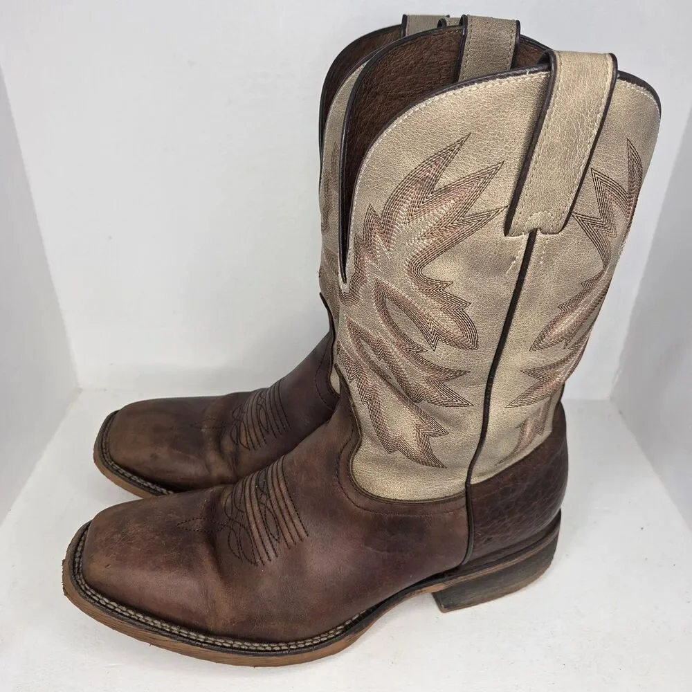 Nocona Men's Henry Western Boots Antique Brown Vtg Stone Square Toe Size 9.5 D